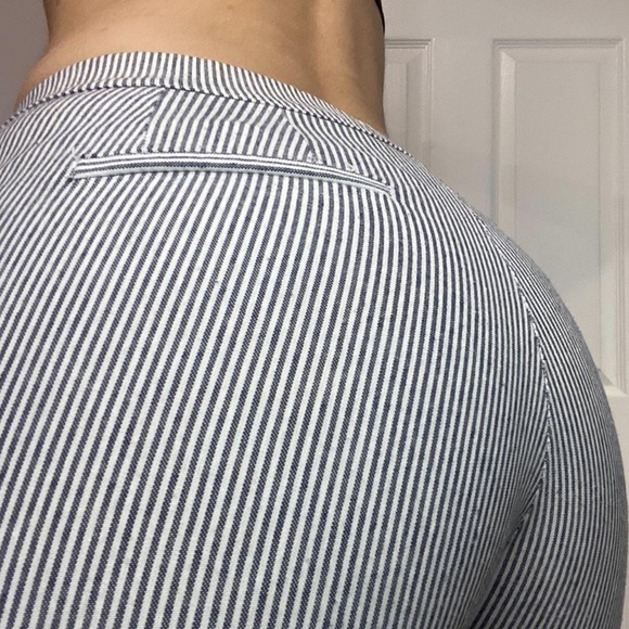 White/Blue Striped High Waisted Straight Fit Brandy Melville Casual Dress Pants - Picture 3 of 4